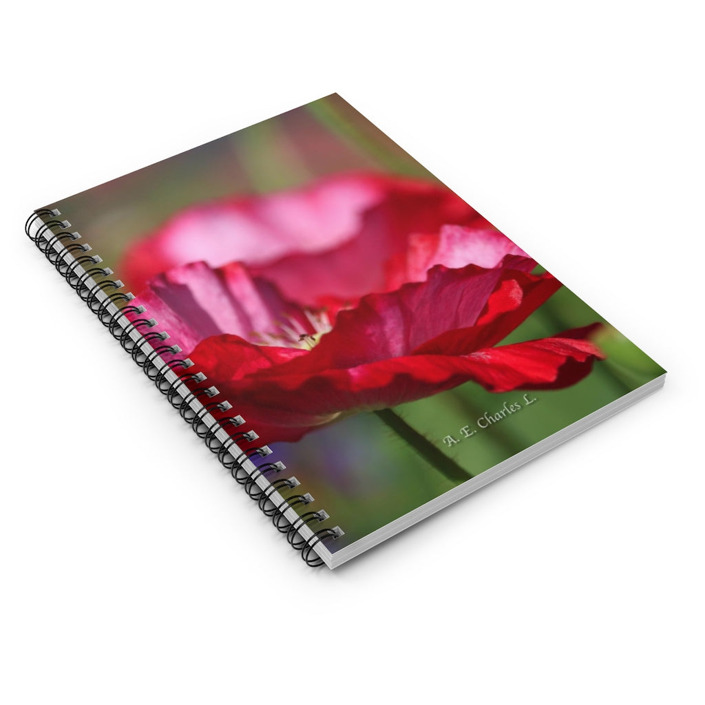 Spiral Notebook - Ruled Line Pink & Red Flower