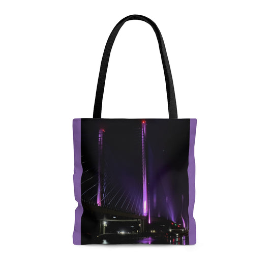 NN AOP Tote Bag (V) DE Purple Lit Bridge In Storm