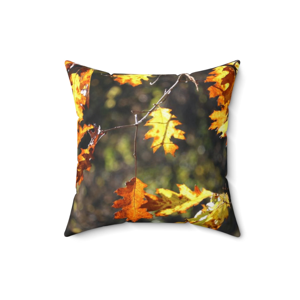 NN Spun Polyester Square Pillow Yellow Orange Brown Leaves