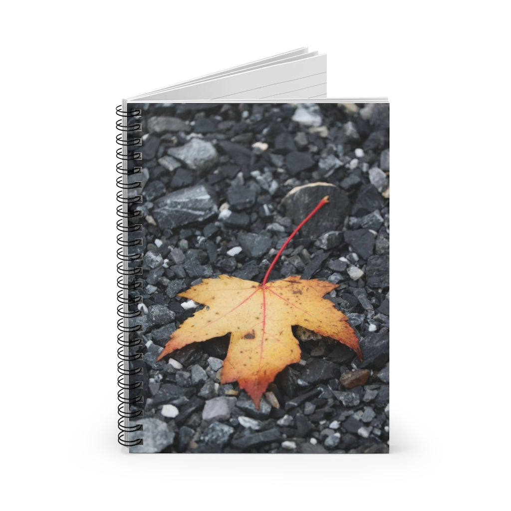 NN Spiral Notebook - Ruled Line Yellow Orange Leaf On Stones