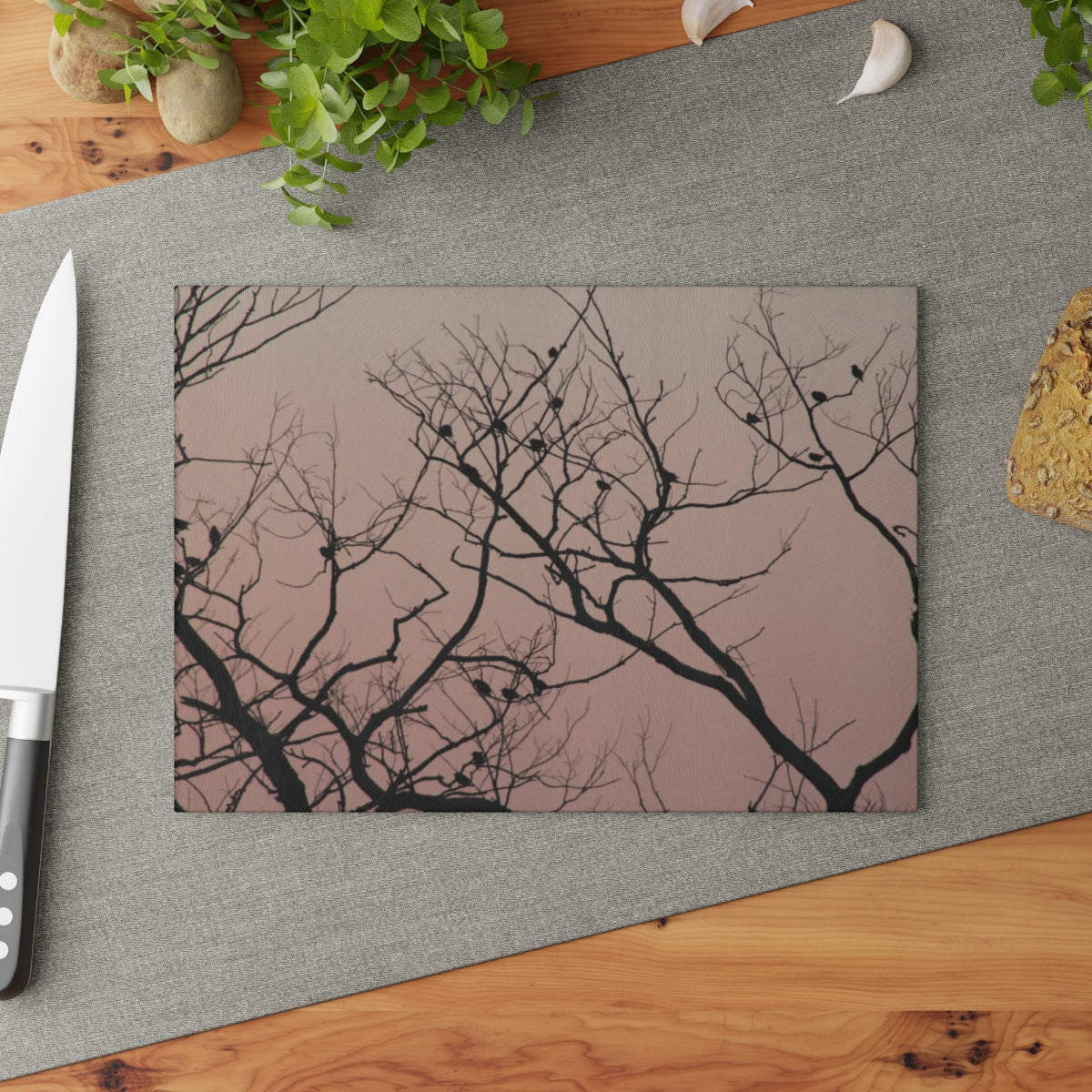 NN Glass Cutting Board Pink Sky Birds