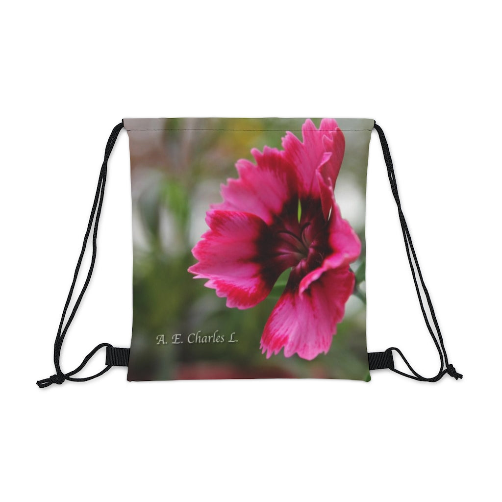 Outdoor Drawstring Bag (R) Hot Pink Open Flower