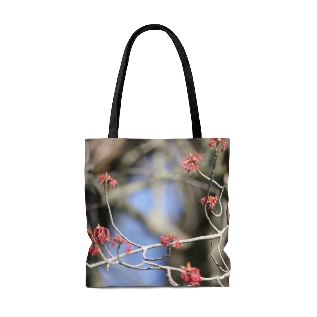 NN AOP Tote Bag Red Branches Blue Sky Trees