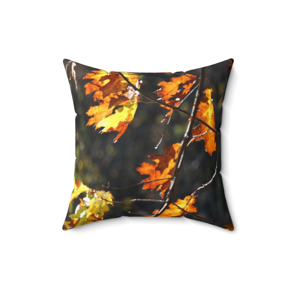 NN Spun Polyester Square Pillow Yellow Orange Brown Leaves