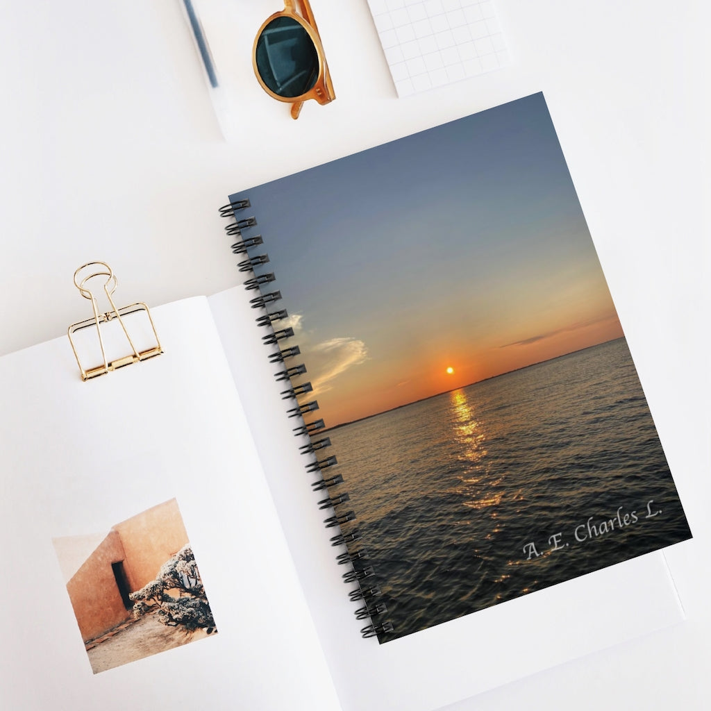 Spiral Notebook - Ruled Line Orange Sun Over The Water