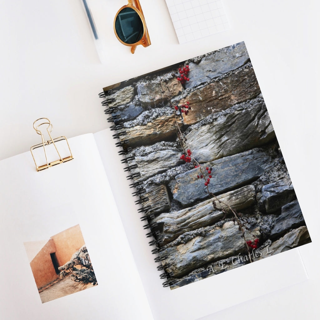 Spiral Notebook - Ruled Line Stone Wall & Berries