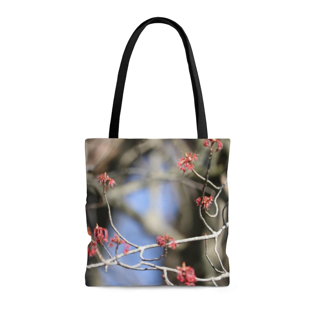 NN AOP Tote Bag Red Branches Blue Sky Trees