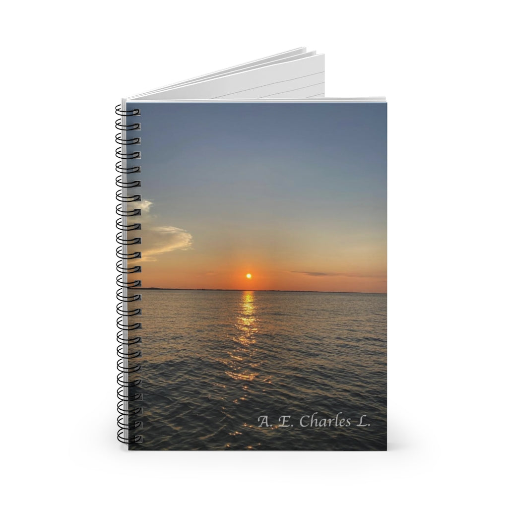 Spiral Notebook - Ruled Line Orange Sun Over The Water