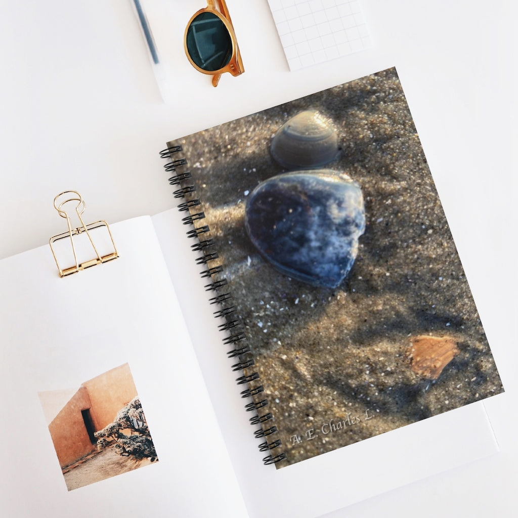 Spiral Notebook - Ruled Line Few Shells In Sand