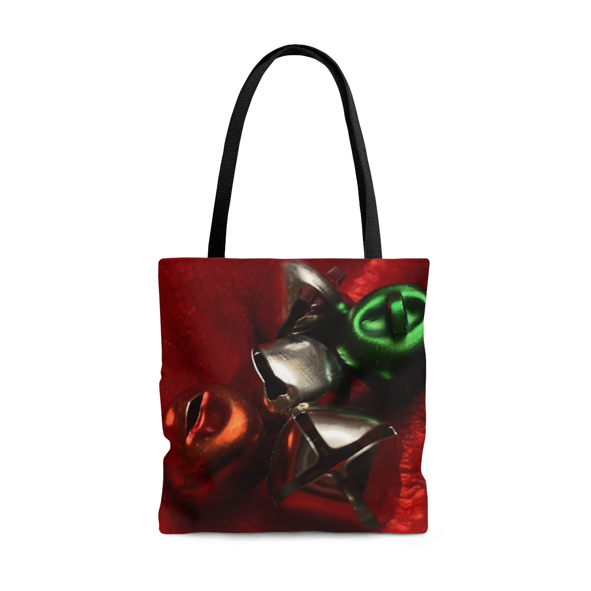 NN AOP Tote Bag Silver Red & Green Christmas Bells