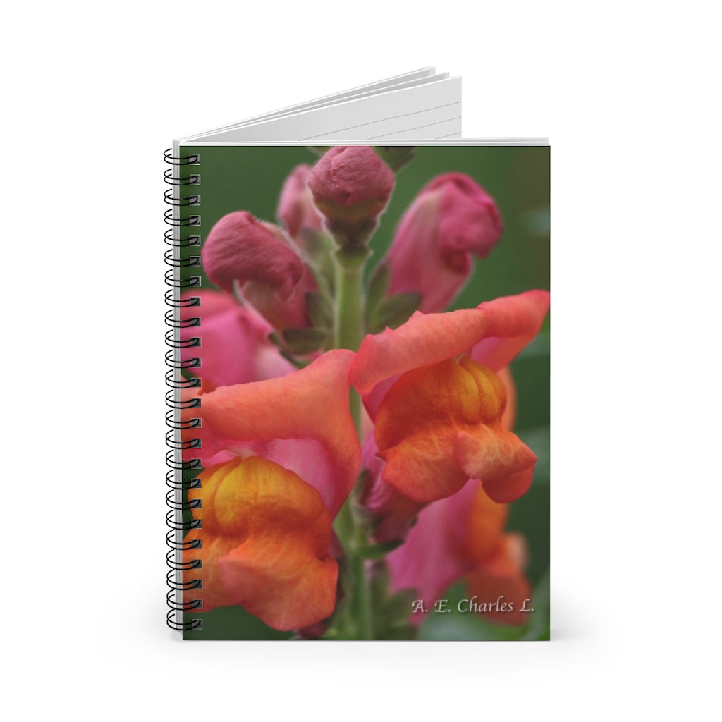 Spiral Notebook - Ruled Line Orange Pink & Mauve Flowers