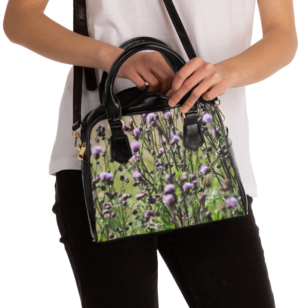 NN Shoulder Handbag Purple Fluff Flowers