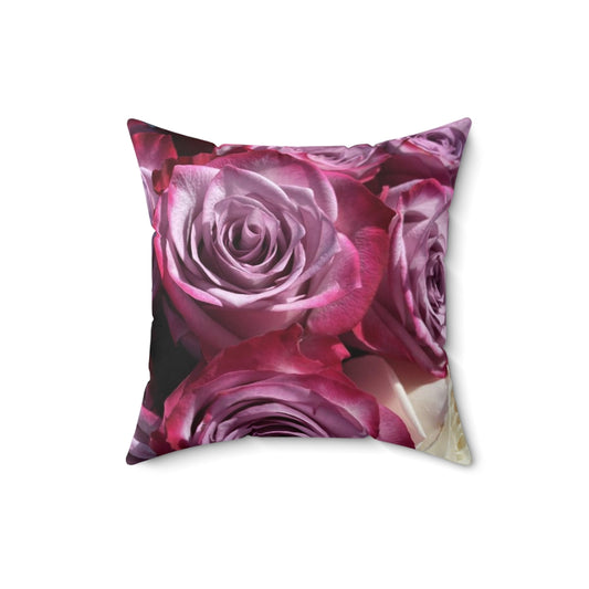 NN Spun Polyester Square Pillow Bunch Of Pink Roses