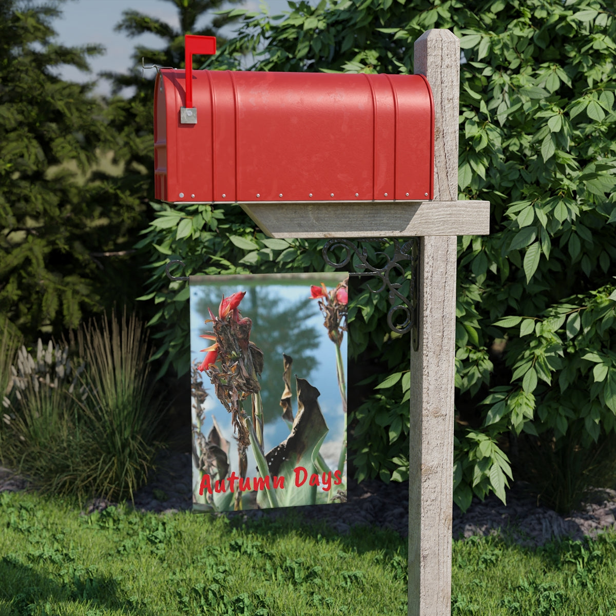 NN Garden Banner Tree Reflection & Red Flowers