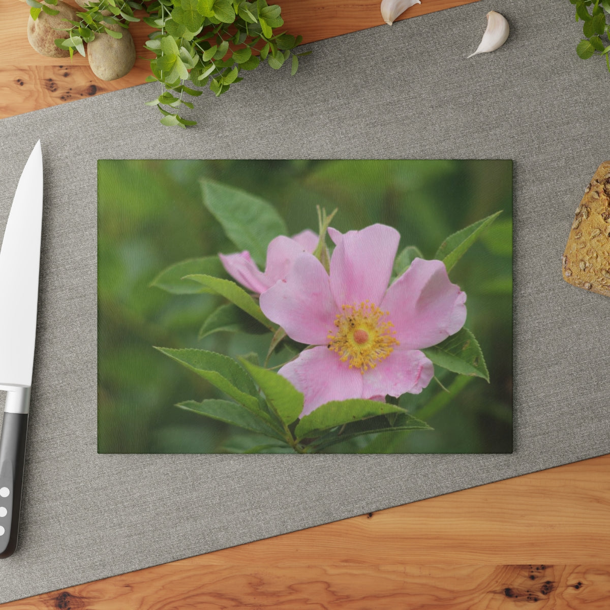 NN Glass Cutting Board Pink Open With Yellow