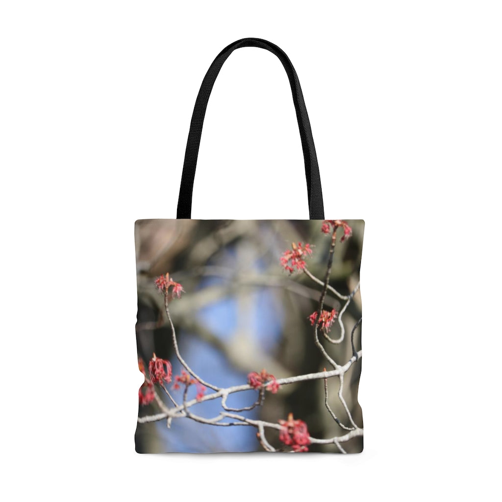 NN AOP Tote Bag Red Branches Blue Sky Trees