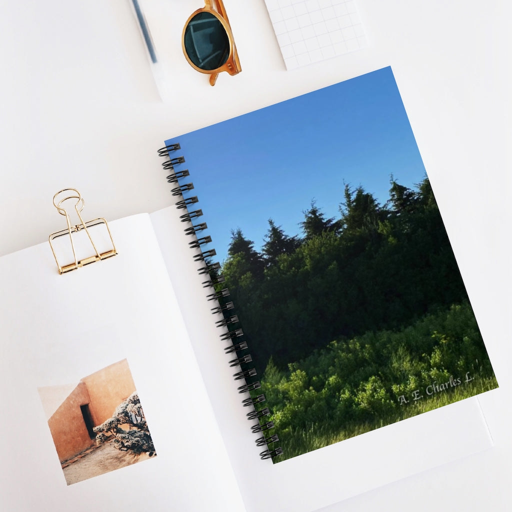 Spiral Notebook - Ruled Line Green Trees & Blue Sky