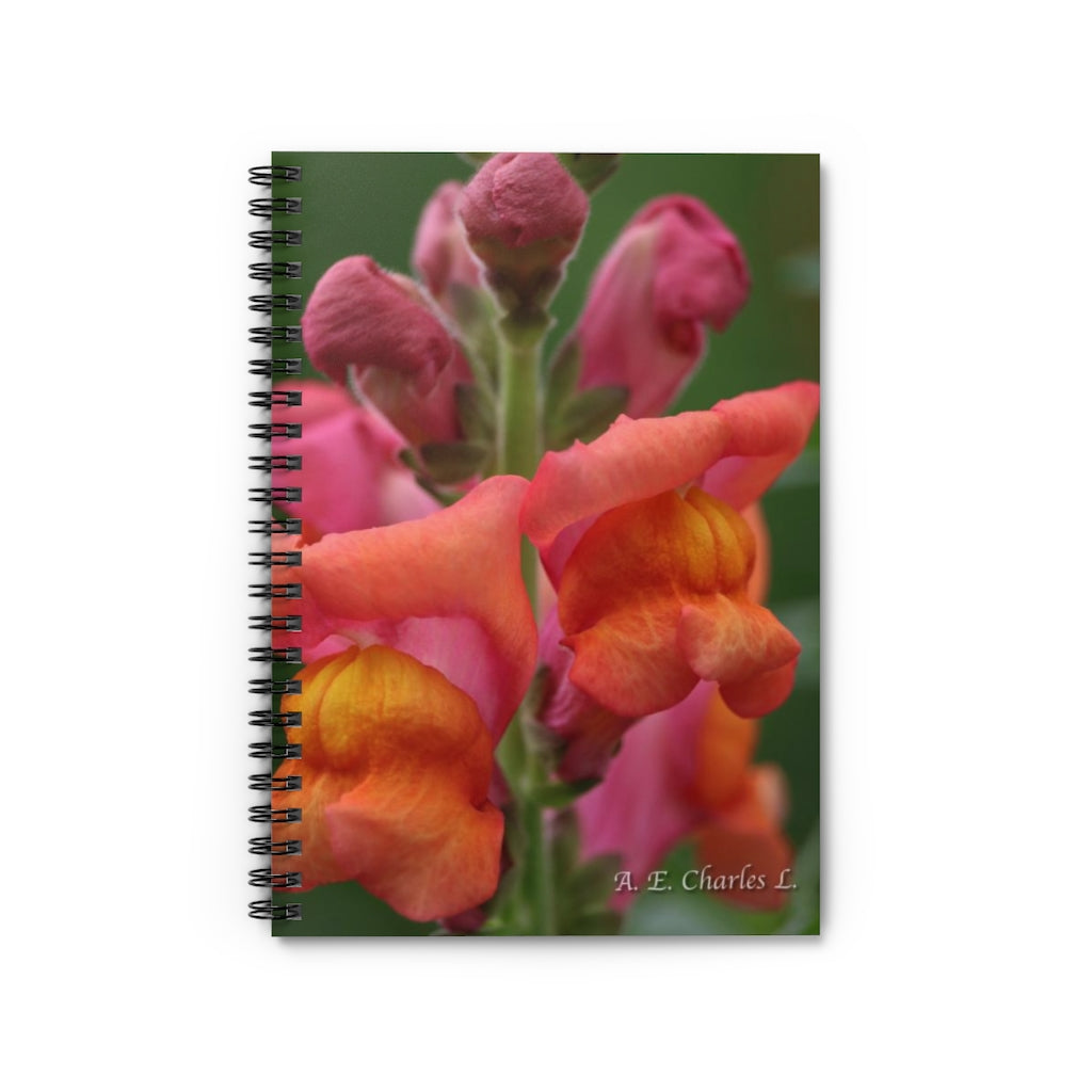 Spiral Notebook - Ruled Line Orange Pink & Mauve Flowers