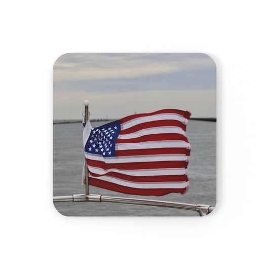 NN Cork Back Coaster American Flag DE Fishing