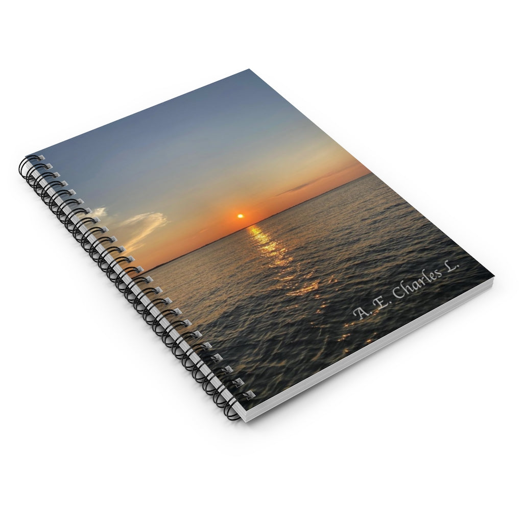 Spiral Notebook - Ruled Line Orange Sun Over The Water