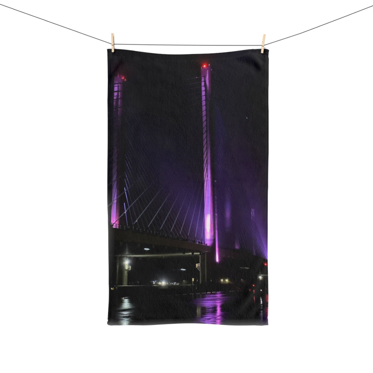 NN Fishing Hand Towel (V) DE Purple Lit Bridge In Storm