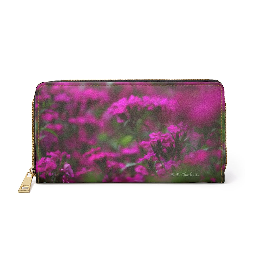 Zipper Wallet Purple Pinkish Flowers