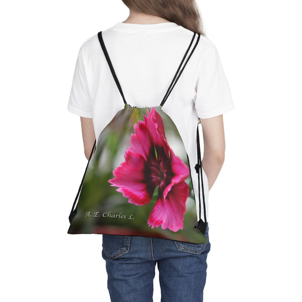 Outdoor Drawstring Bag (R) Hot Pink Open Flower