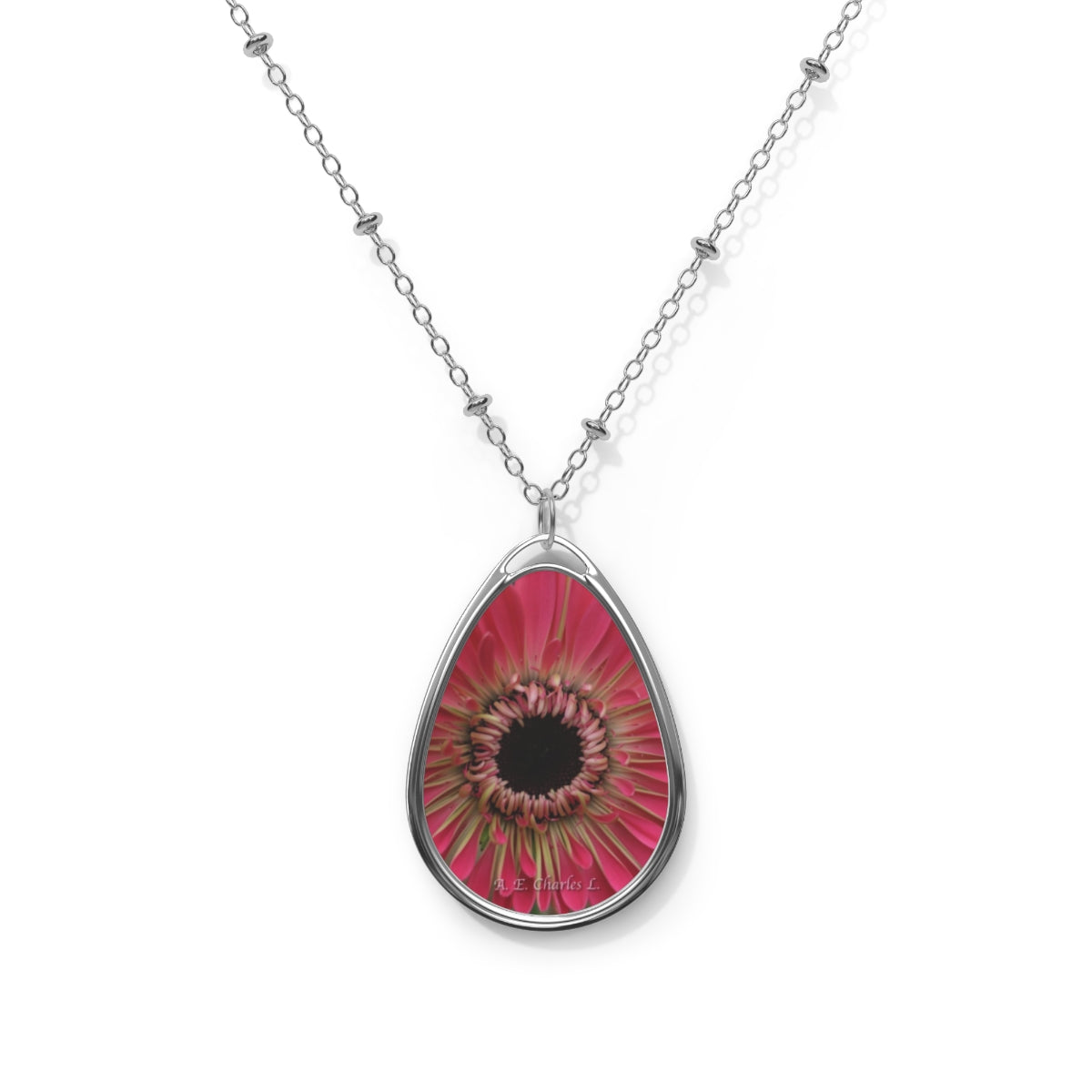 Oval Necklace Pink Flower