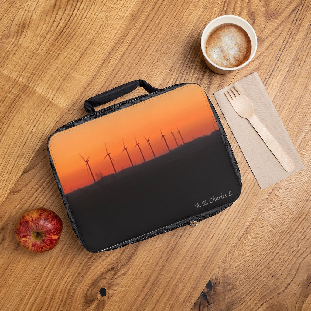 Lunch Bag Orange Sky Wind Turbines