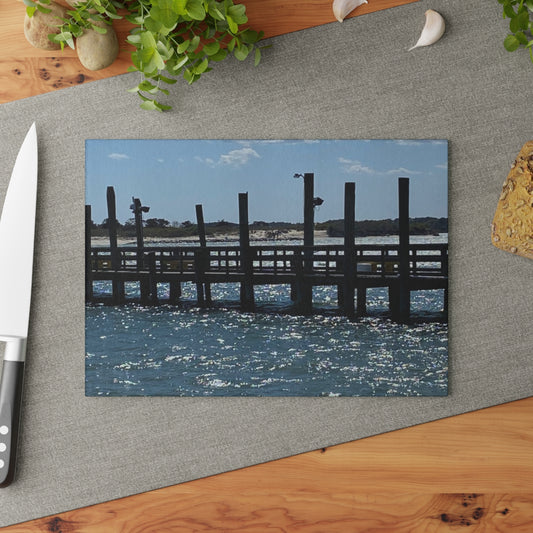 NN Glass Cutting Board Blue Sky Oceanic Fishing Pier