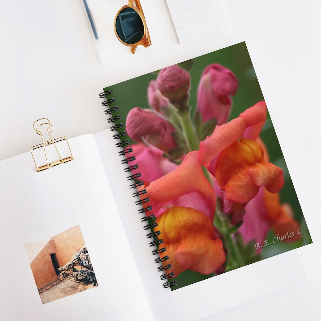 Spiral Notebook - Ruled Line Orange Pink & Mauve Flowers