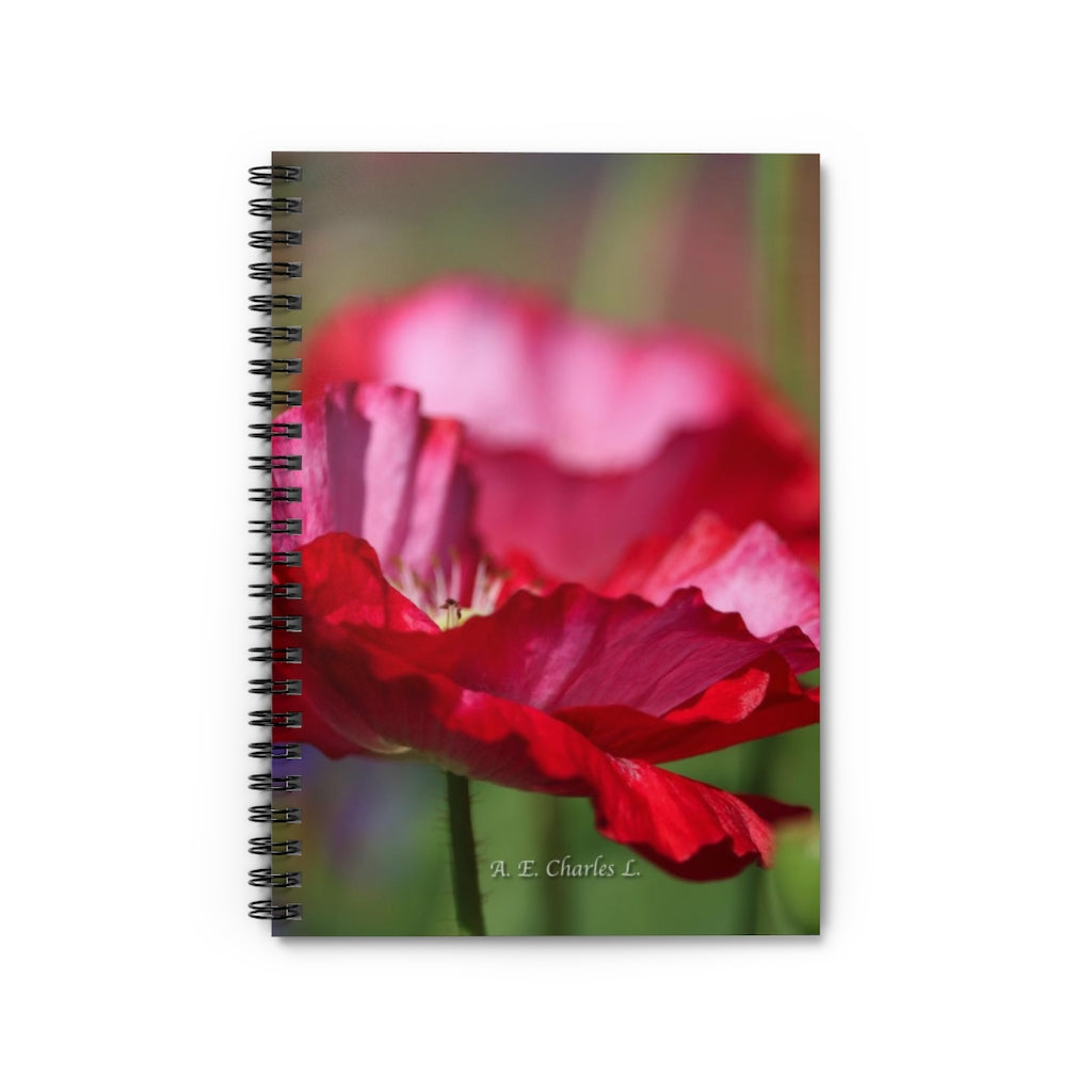 Spiral Notebook - Ruled Line Pink & Red Flower